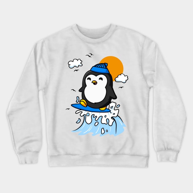 Penguin Surfing Funny Crewneck Sweatshirt by Candy Store